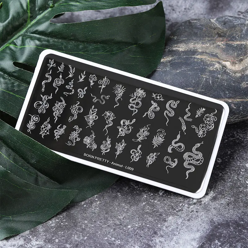 BORN PRETTY Snake Pattern Stamping Plates For Nails Stainless Steel Rectangle Nail Art Template Christmas Artist  Animal-L009