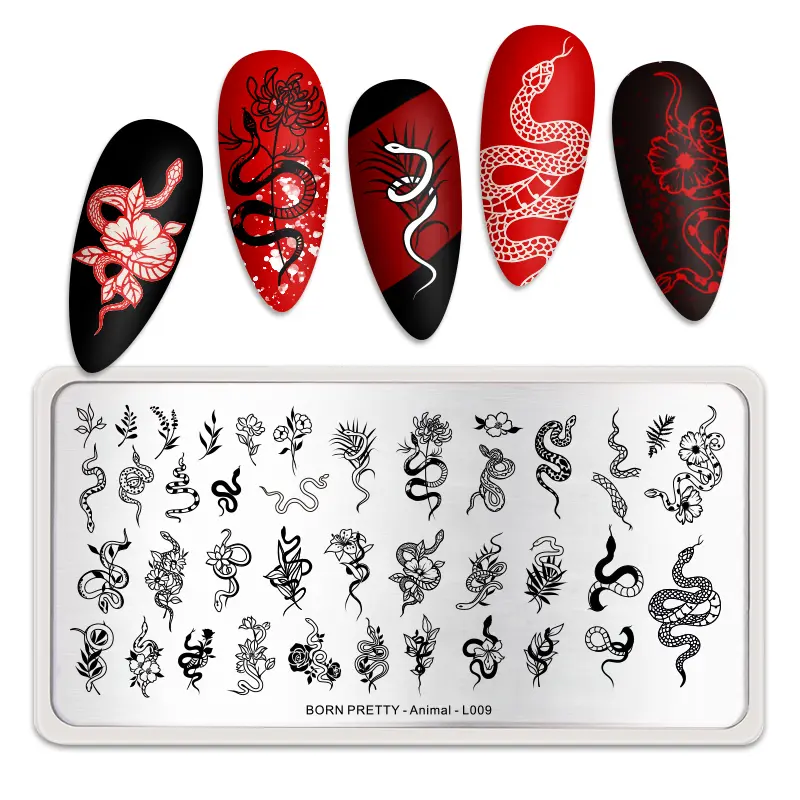 BORN PRETTY Snake Pattern Stamping Plates For Nails Stainless Steel Rectangle Nail Art Template Christmas Artist  Animal-L009