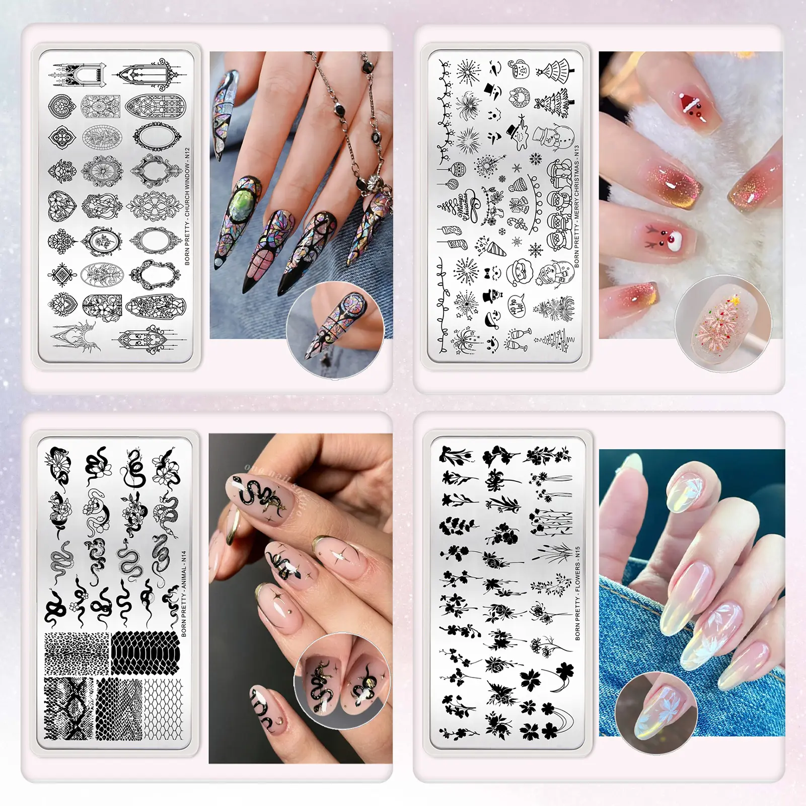 BORN PRETTY Nail Stamping Plates Snake Geometry Leaves Flowers Design Printing Plates Nails Art Transfer Stencil Stamp Tools