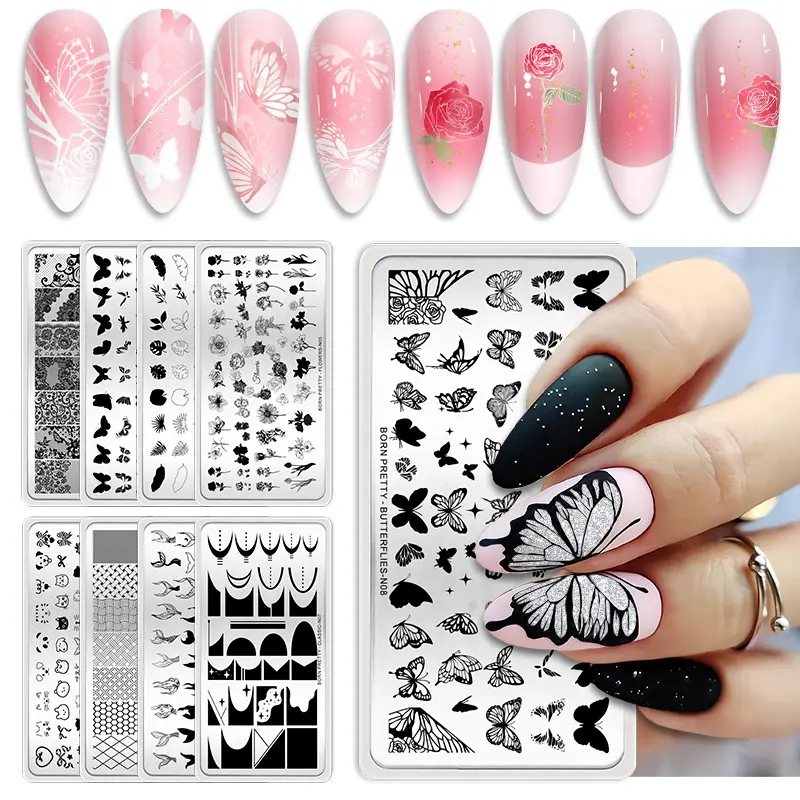 BORN PRETTY Butterfly Flower Leaves Nail Stamping Plates Animal Floral Line Nail Art Templates Printing Stencil Tools 12*6cm