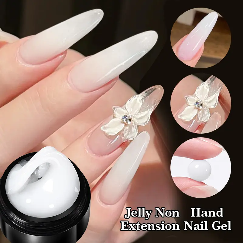 BORN PRETTY Nude Non Stick Hand Extension Nail Polish Set UV Brush False Nail Tips Clear Milky White Building Nail Art Kit 15ml