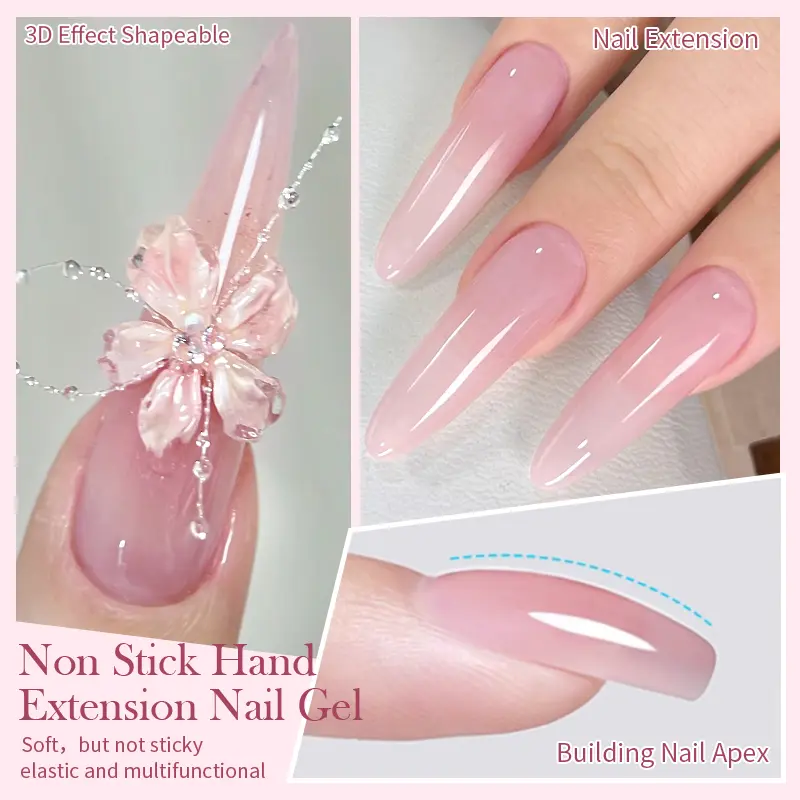 BORN PRETTY Nude Non Stick Hand Extension Nail Polish Set UV Brush False Nail Tips Clear Milky White Building Nail Art Kit 15ml