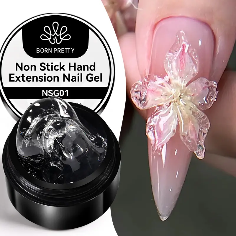 BORN PRETTY Nude Non Stick Hand Extension Nail Polish Set UV Brush False Nail Tips Clear Milky White Building Nail Art Kit 15ml