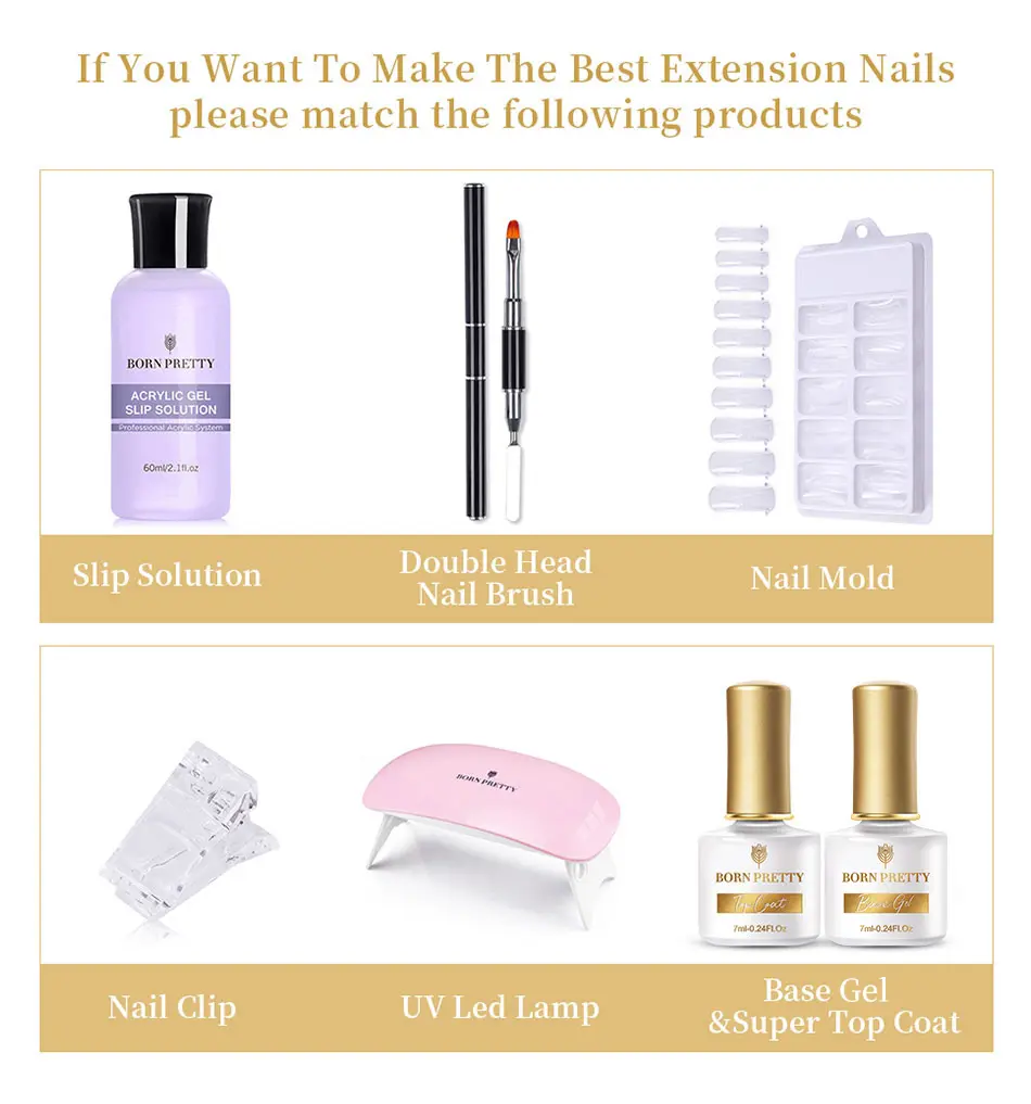 BORN PRETTY 60ml Nail Liquid Slip Solution for Nails Quick Extension Acrylic Nail Gel Nail Extension Nail Art Manicure Tools