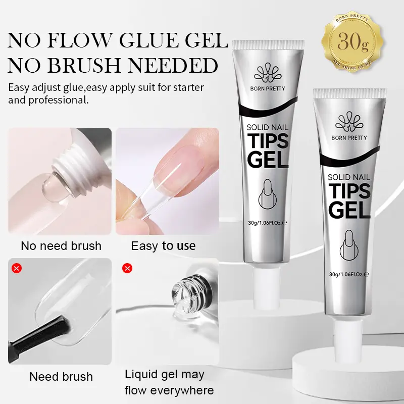 BORN PRETTY Solid Nail Tips Gel Nail Polish 30g Soak Off  Super Strong Nail Glue Gel For Acrylic Nails Extension Nails Tips