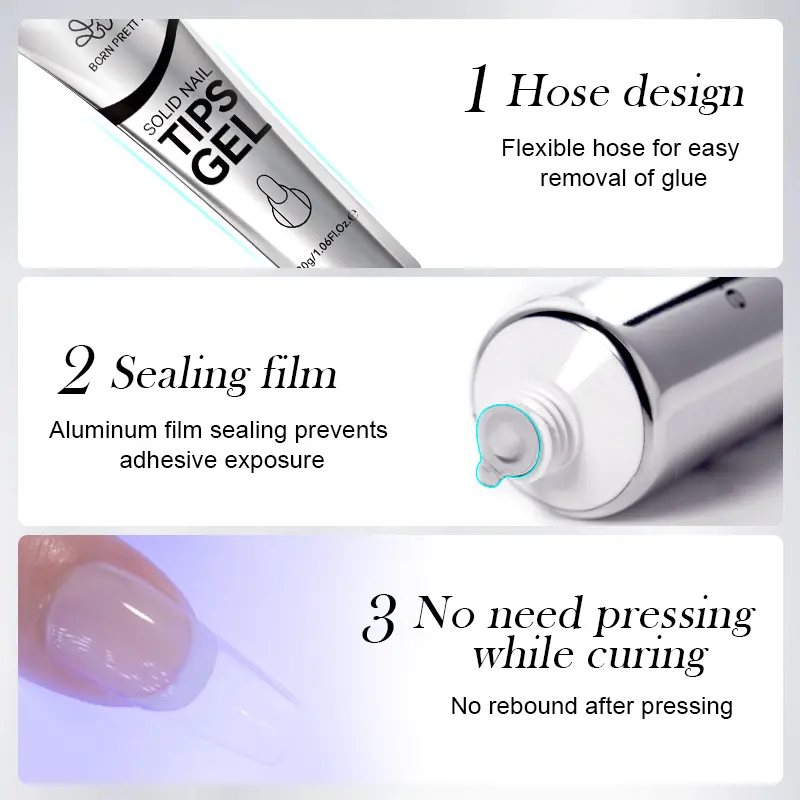 BORN PRETTY Solid Nail Tips Gel Nail Polish 30g Soak Off  Super Strong Nail Glue Gel For Acrylic Nails Extension Nails Tips