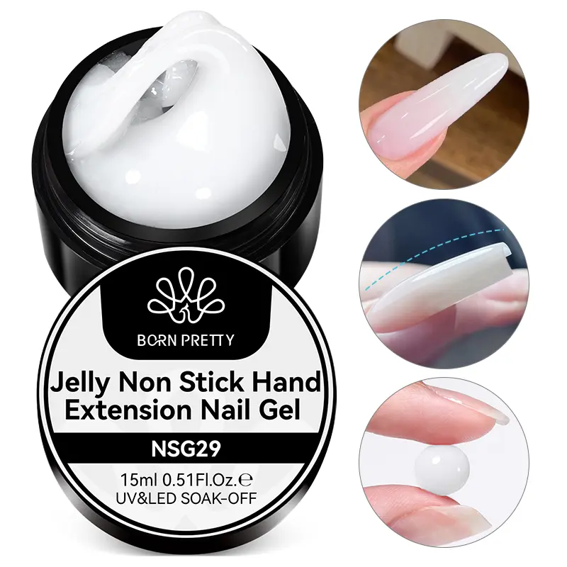 BORN PRETTY 15ml Jelly White Nude Non Stick Hand Solid Extension Nail Gel Polish Carving Flower Acrylic Nail Art Building UV Gel
