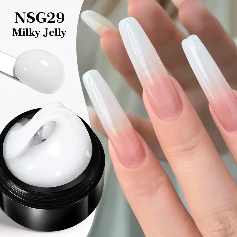 BORN PRETTY 15ml Jelly White Nude Non Stick Hand Solid Extension Nail Gel Polish Carving Flower Acrylic Nail Art Building UV Gel