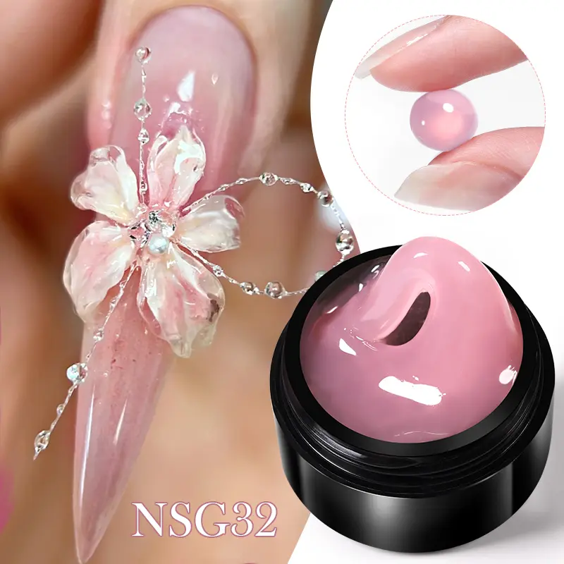 BORN PRETTY 15ml Jelly White Nude Non Stick Hand Solid Extension Nail Gel Polish Carving Flower Acrylic Nail Art Building UV Gel