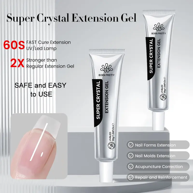 BORN PRETTY 30ml Super Crystal Extension Gel Building Nail Gel Natural Clear Hard Gel Nail Apex Stick Rhinestone 3D Modeling Gel