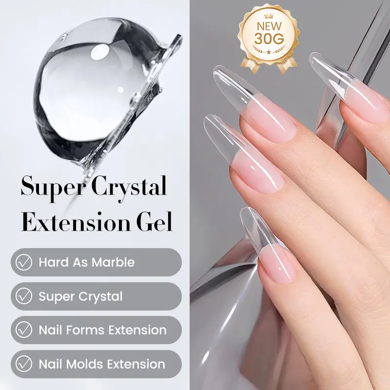BORN PRETTY 30ml Super Crystal Extension Gel Building Nail Gel Natural Clear Hard Gel Nail Apex Stick Rhinestone 3D Modeling Gel