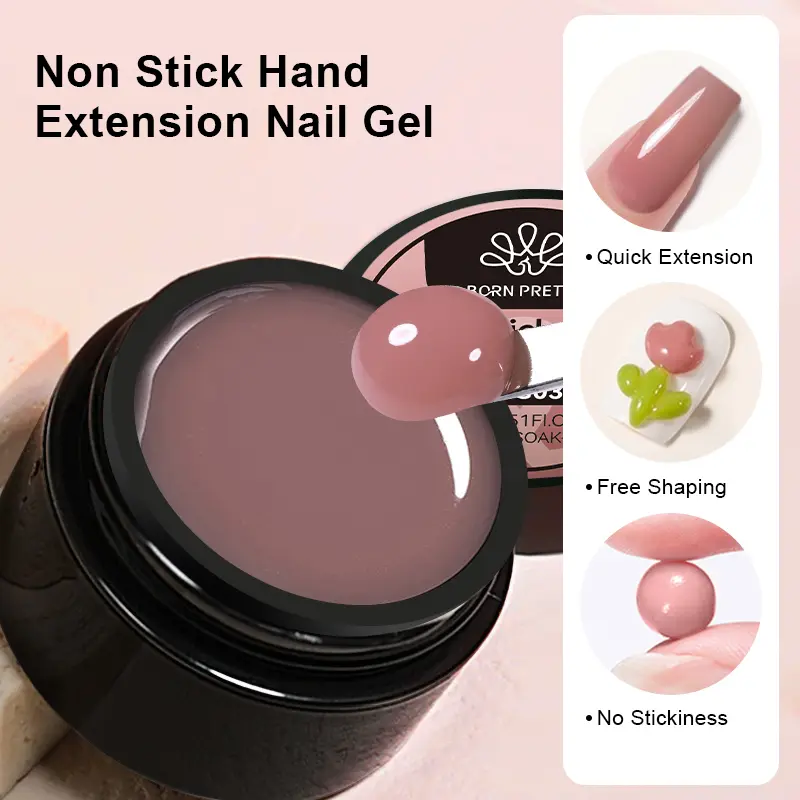 BORN PRETTY Nude Non Stick Hand Extension Gel Polish UV Building 3D Acrylic Flower Drawing Soak Off Nail Art 15ml Manicure