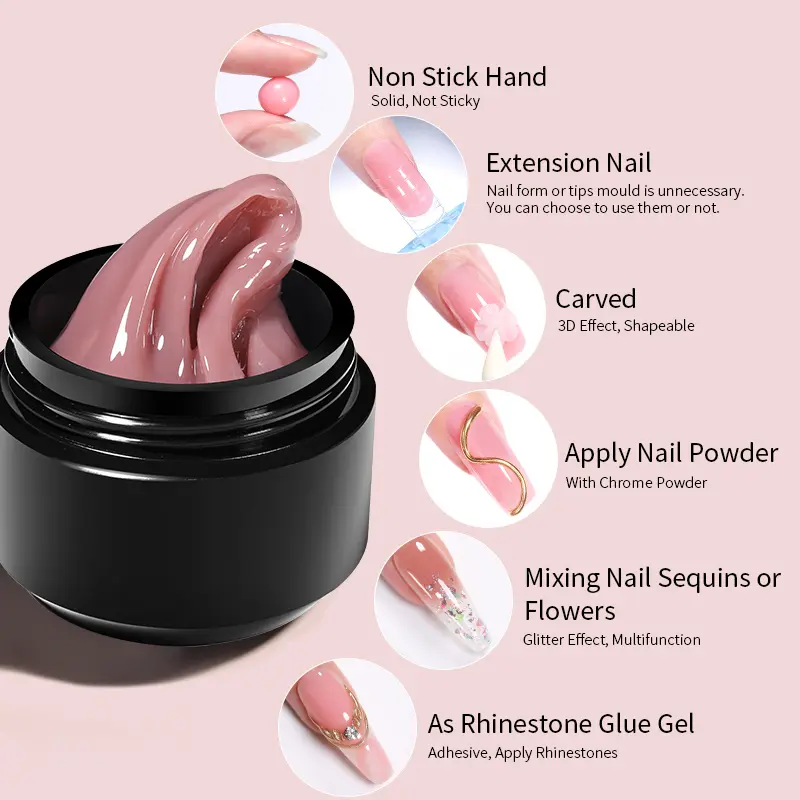 BORN PRETTY Nude Non Stick Hand Extension Gel Polish UV Building 3D Acrylic Flower Drawing Soak Off Nail Art 15ml Manicure