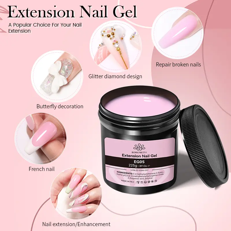 BORN PRETTY 225g Hard Gel For Nail Extension Milky White Nude Building Constructor Gel Self Leveling Reinforcement Nail Gels