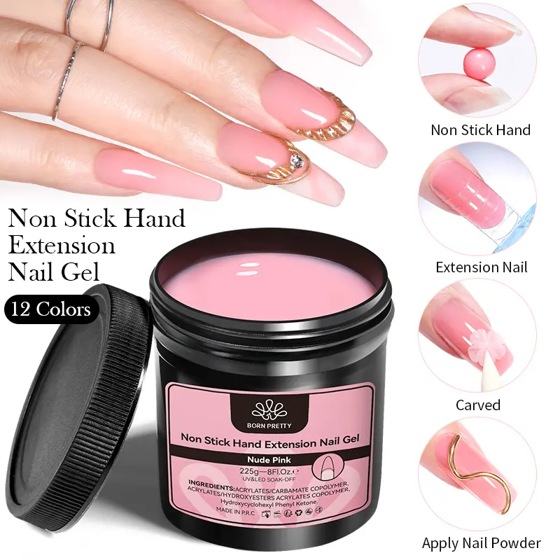 BORN PRETTY 225g Milky White Non Stick Hand Solid Extension Nail Gel Polish Carving Flower Nail Art Building Acrylic UV Gel