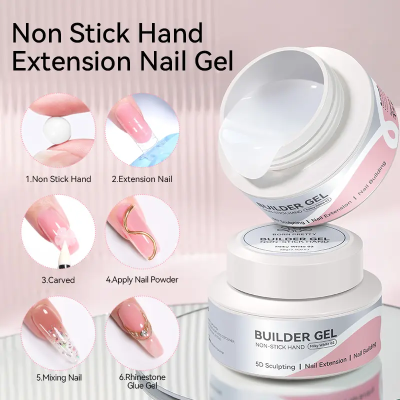 BORN PRETTY 60g No Stick Hand Extension Gel Nail Polish Clear Milky White 3D Molding Quick Buliding Flower Carving Acrylic
