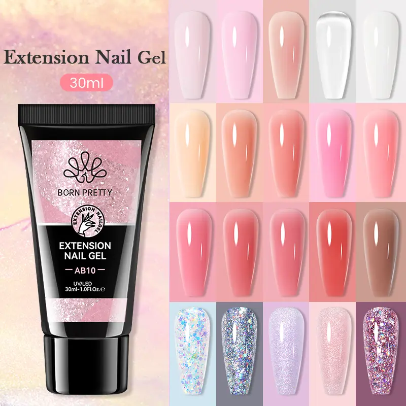 BORN PRETTY 30ml Nail Extension Gel Glitter Soak Off Nail Acrylic Crystal Building UV Gel for Nails Quick Extension Manicure
