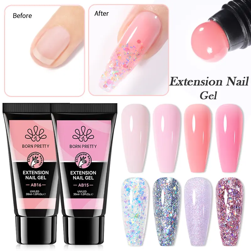 BORN PRETTY 30ml Nail Extension Gel Glitter Soak Off Nail Acrylic Crystal Building UV Gel for Nails Quick Extension Manicure