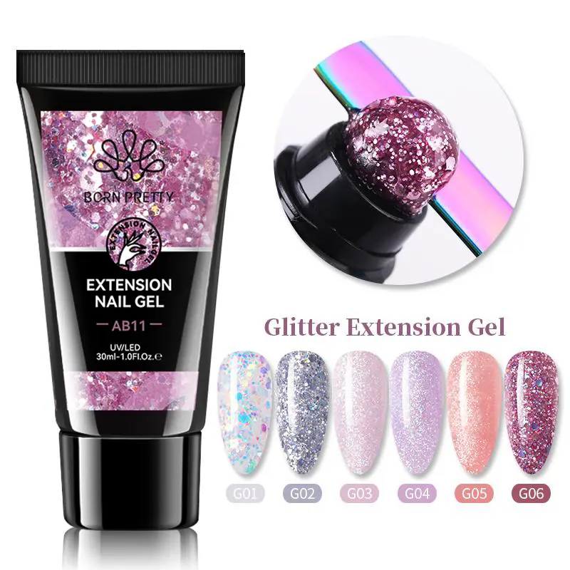 BORN PRETTY 30ml Nail Extension Gel Glitter Soak Off Nail Acrylic Crystal Building UV Gel for Nails Quick Extension Manicure