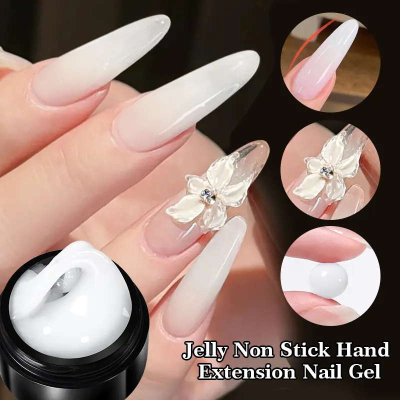 BORN PRETTY 15ml Clear Pink Non Stick Hand Solid Extension Nail Gel Polish 3D Carving Flower Nail Art Building Acrylic Varnish