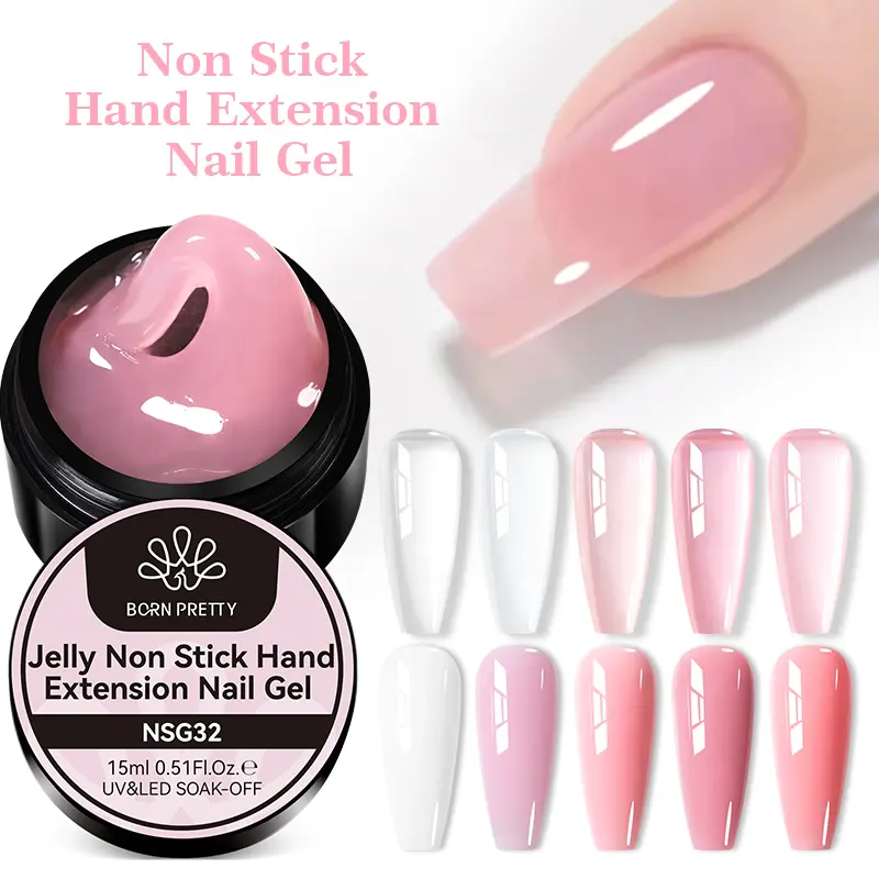 BORN PRETTY 15ml Clear Pink Non Stick Hand Solid Extension Nail Gel Polish 3D Carving Flower Nail Art Building Acrylic Varnish