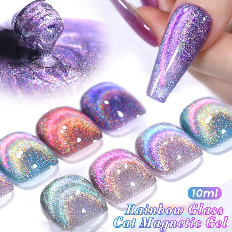 BORN PRETTY Double Light Gel Nail Polish Rainbow Glass Cat Magnetic Semi Permanent Varnish Holographics Nail Soak Off UV Gel