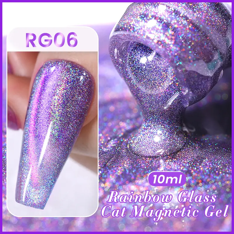 BORN PRETTY Double Light Gel Nail Polish Rainbow Glass Cat Magnetic Semi Permanent Varnish Holographics Nail Soak Off UV Gel