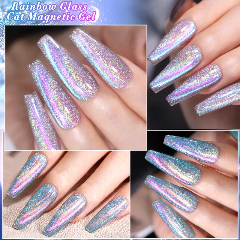 BORN PRETTY Double Light Gel Nail Polish Rainbow Glass Cat Magnetic Semi Permanent Varnish Holographics Nail Soak Off UV Gel
