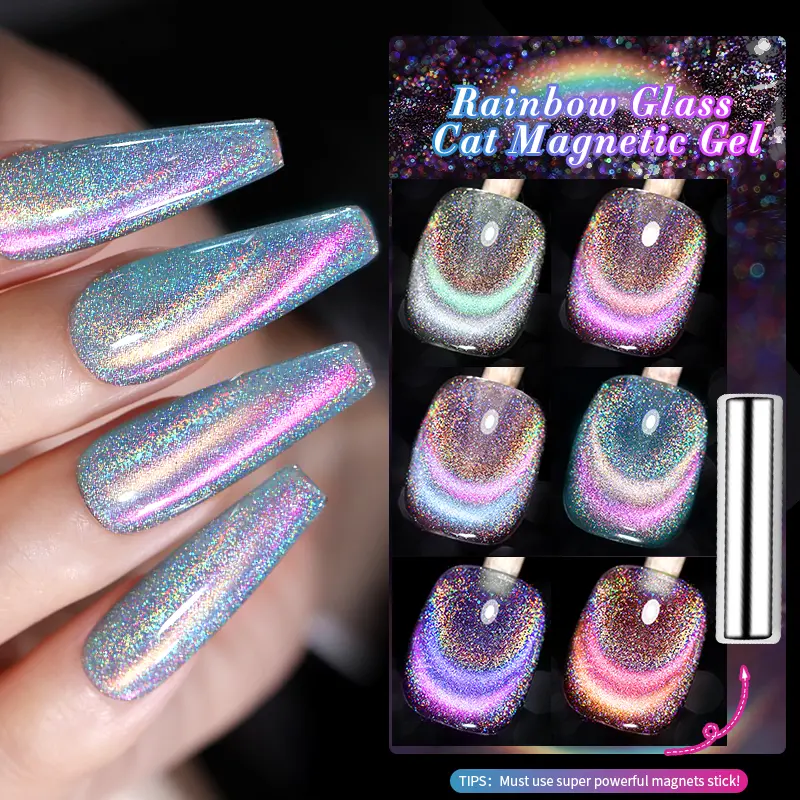 BORN PRETTY Double Light Gel Nail Polish Rainbow Glass Cat Magnetic Semi Permanent Varnish Holographics Nail Soak Off UV Gel