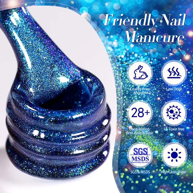 BORN PRETTY 10ml Blue Interstellar Cat Magnetic Gel Nail Polish Crystal Shining Glitter Soak Off UV Semi-Permanant Varnish