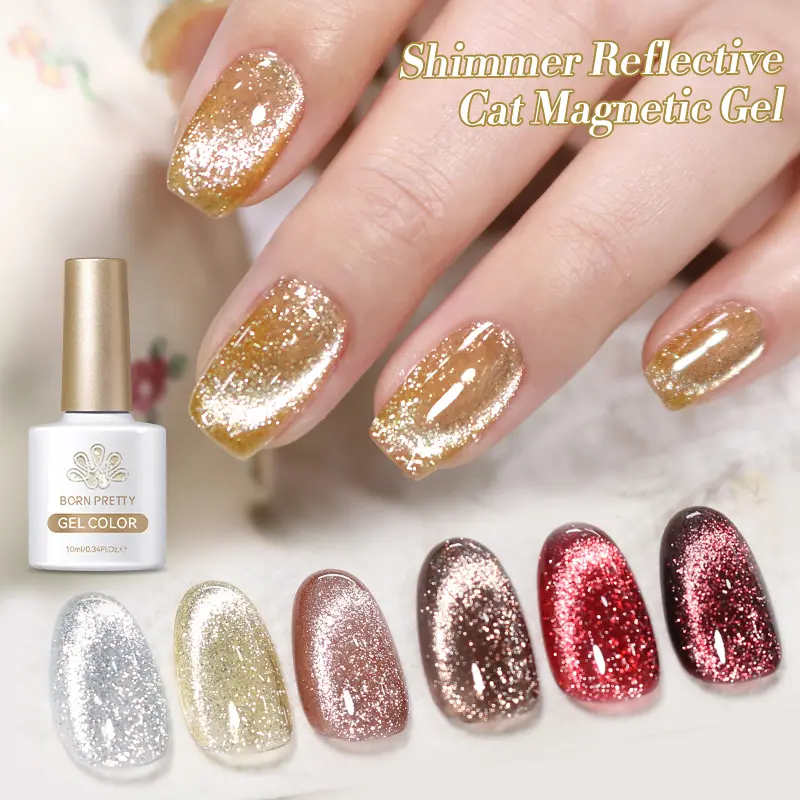 BORN PRETTY 10ml Reflective Gel Nail Polish Shining Sparking Cat Magnetic Gel Soak Off UV Varnish Nail Art Salon DIY Home