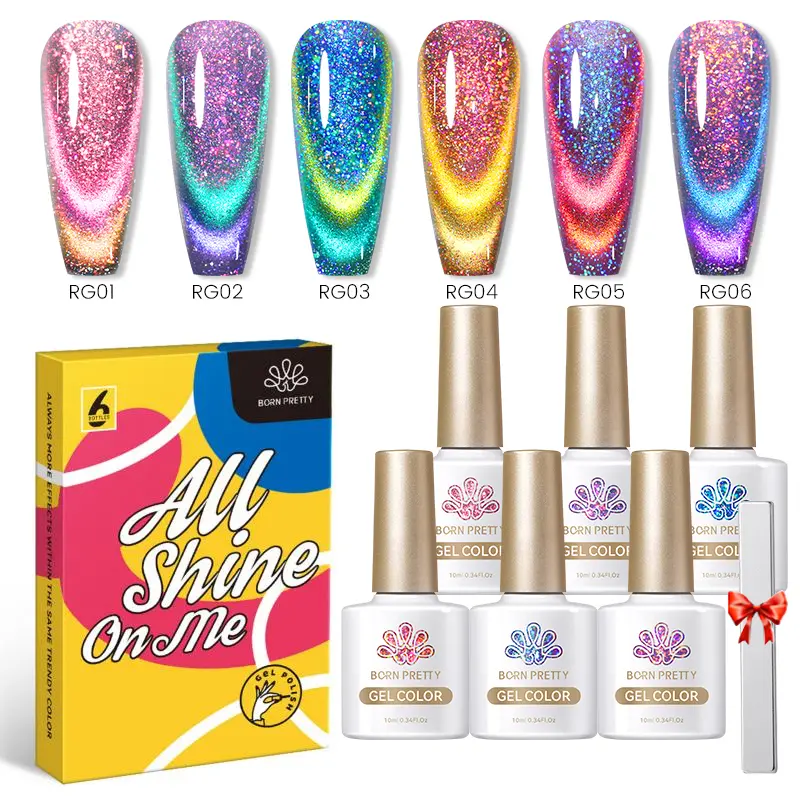 BORN PRETTY 6pcs Cat Magnetic Gel Nail Polish Set Sparkling 9D Reflective Glitter Varnis Semi Permanent UV LED Varnish Manicure