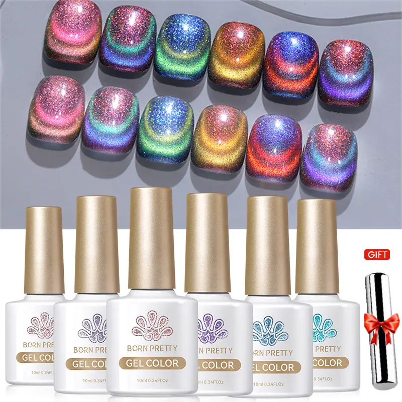 BORN PRETTY 6pcs Cat Magnetic Gel Nail Polish Set Sparkling 9D Reflective Glitter Varnis Semi Permanent UV LED Varnish Manicure