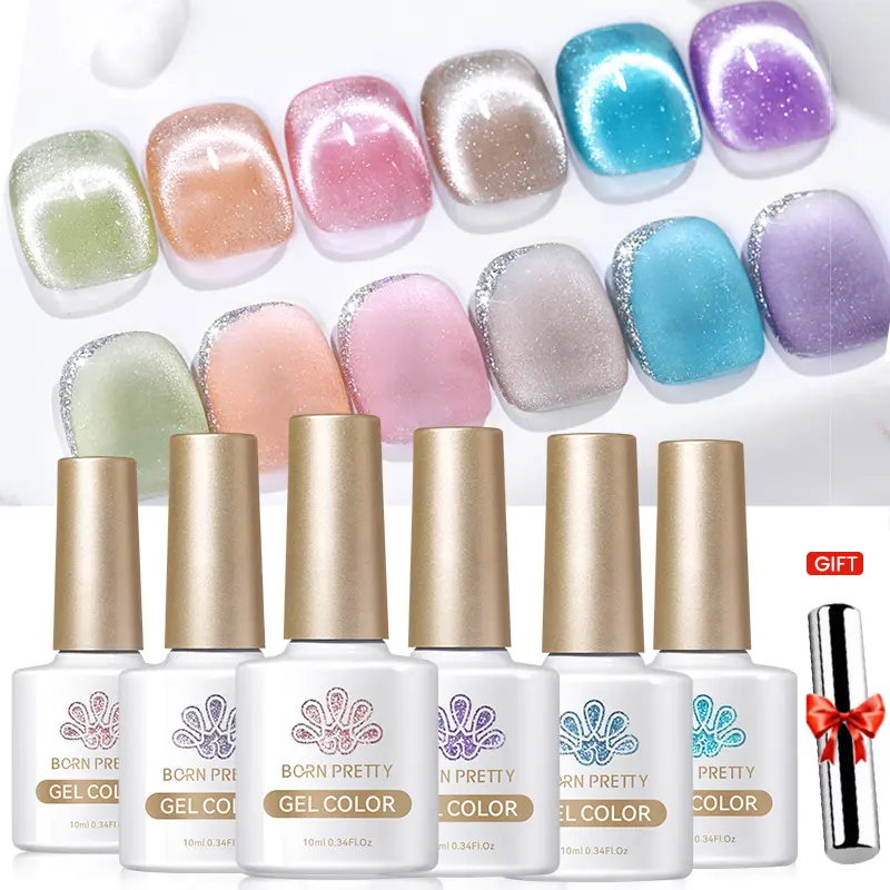 BORN PRETTY 6pcs Cat Magnetic Gel Nail Polish Set Sparkling 9D Reflective Glitter Varnis Semi Permanent UV LED Varnish Manicure