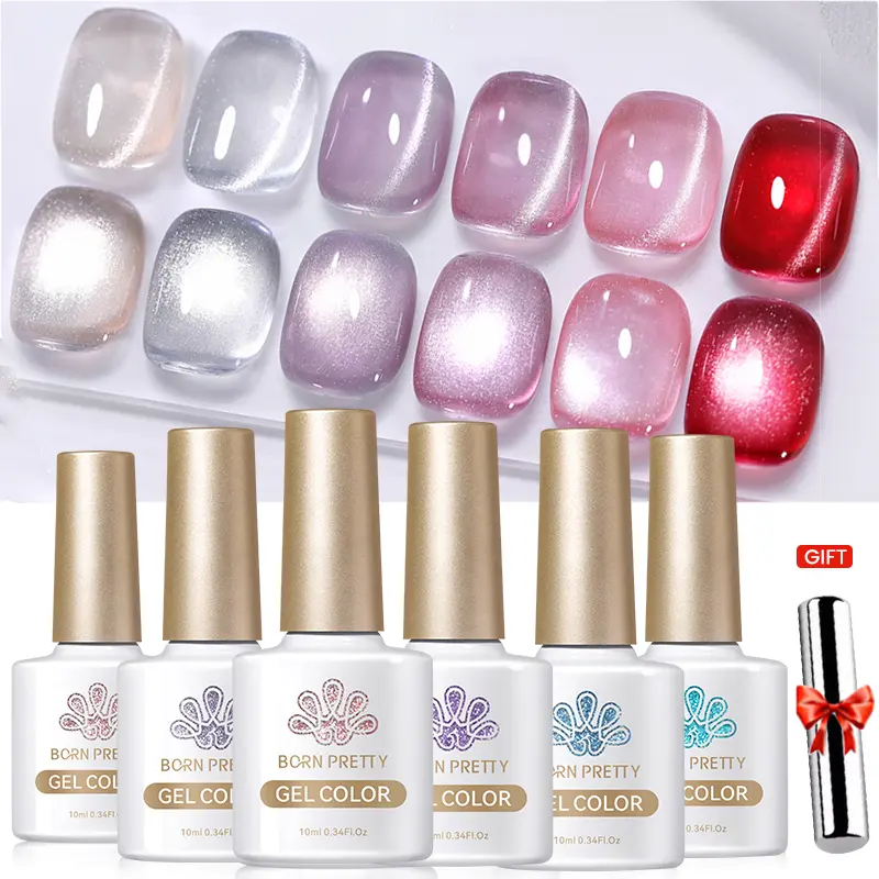 BORN PRETTY 6pcs Cat Magnetic Gel Nail Polish Set Sparkling 9D Reflective Glitter Varnis Semi Permanent UV LED Varnish Manicure