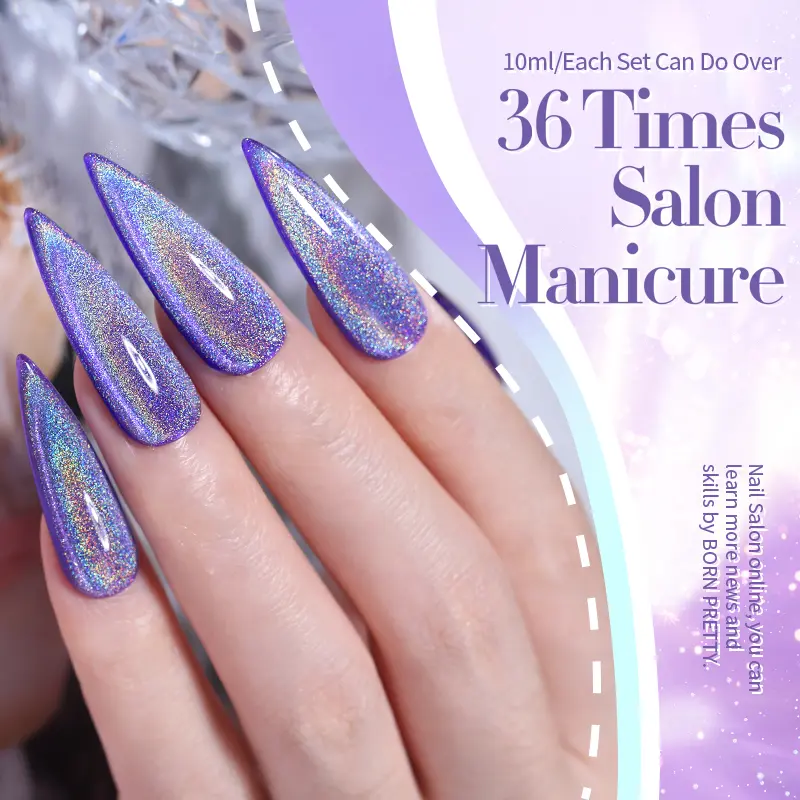 BORN PRETTY 6 Bottles Jelly Nude Cat Magnetic Gel Nail Polish Set Omnipotent Holographics Sparking Glitter Soak Off UV Varnish