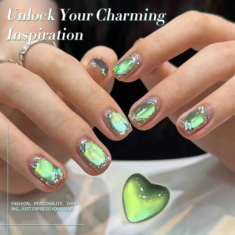 BORN PRETTY Green Shadowstar Bamboo Cat Magnetic Gel Nail Polish 10ml Sparking Soak Off UV LED Semi-Permanent Varnish Manicure