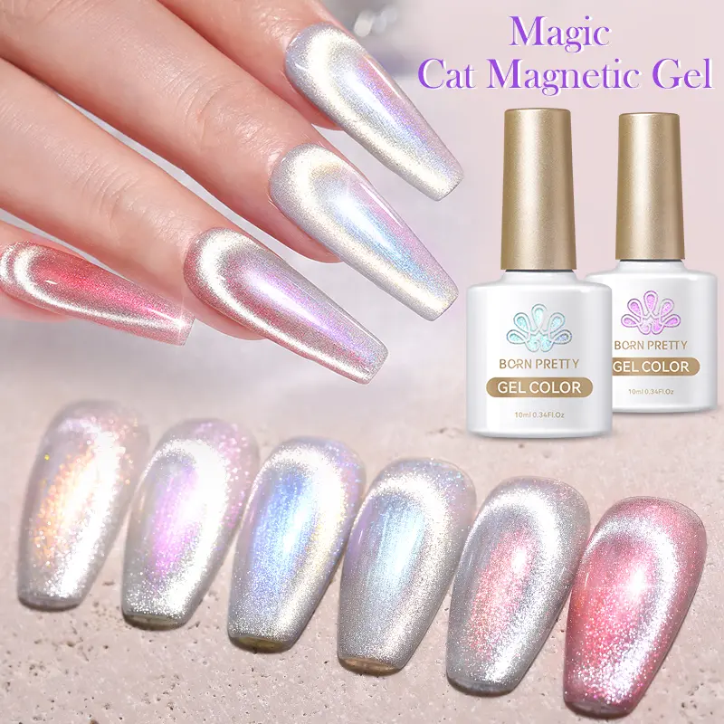 BORN PRETTY Magic Nail Cat Magnetic Gel Nail Polish 10ml Shining Gem Crystal Stone Sea Blue Soak Off Reflective Laser Gel