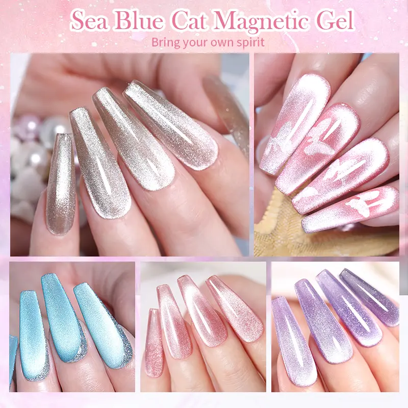 BORN PRETTY Sea Blue Nude Pink Snowlight Cat Magnetic Nail Gel Polish Sparking Silver Effect Soak Off Gel Semi Permanent Varnish