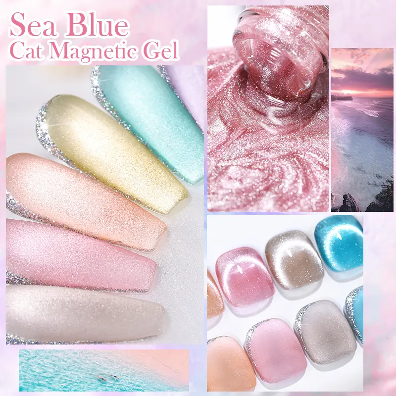 BORN PRETTY Sea Blue Nude Pink Snowlight Cat Magnetic Nail Gel Polish Sparking Silver Effect Soak Off Gel Semi Permanent Varnish