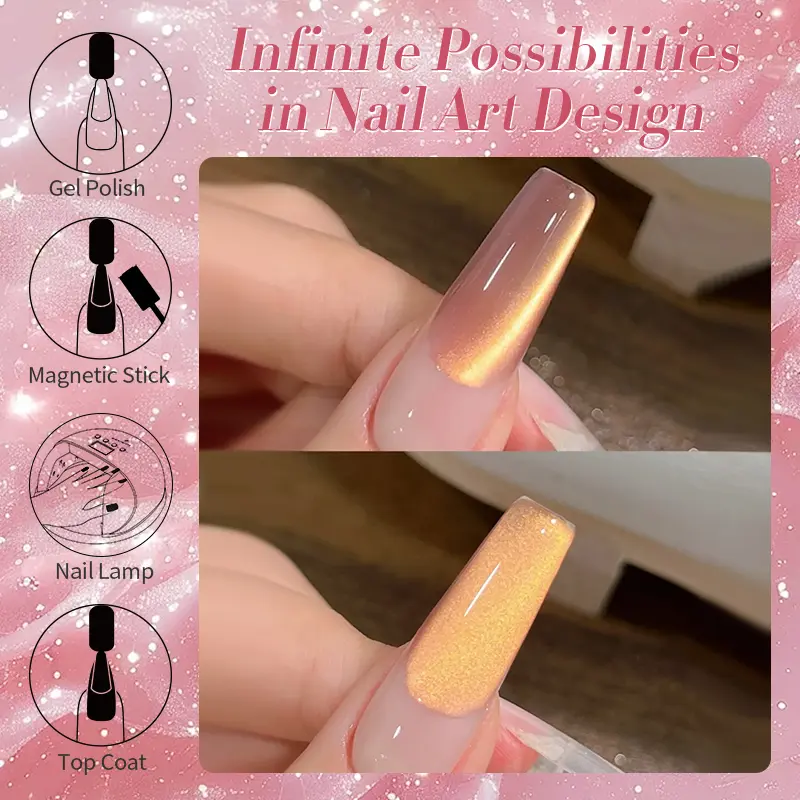BORN PRETTY Pink Glass Bead Cat Magnetic Gel Nail Polish 10ml Spar Water Light Moonlight Soak Off Nail Art Gel Varnish Manicure