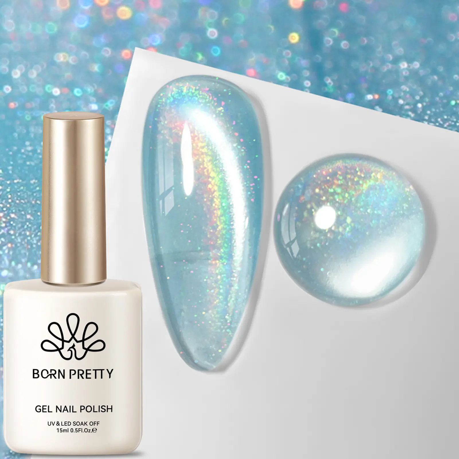 BORN PRETTY 15ml Blue Water Light Cat Magnetic Gel Nail Polish Laser Holo Soak Off Nail Art Gel Varnish Manicure For Nail