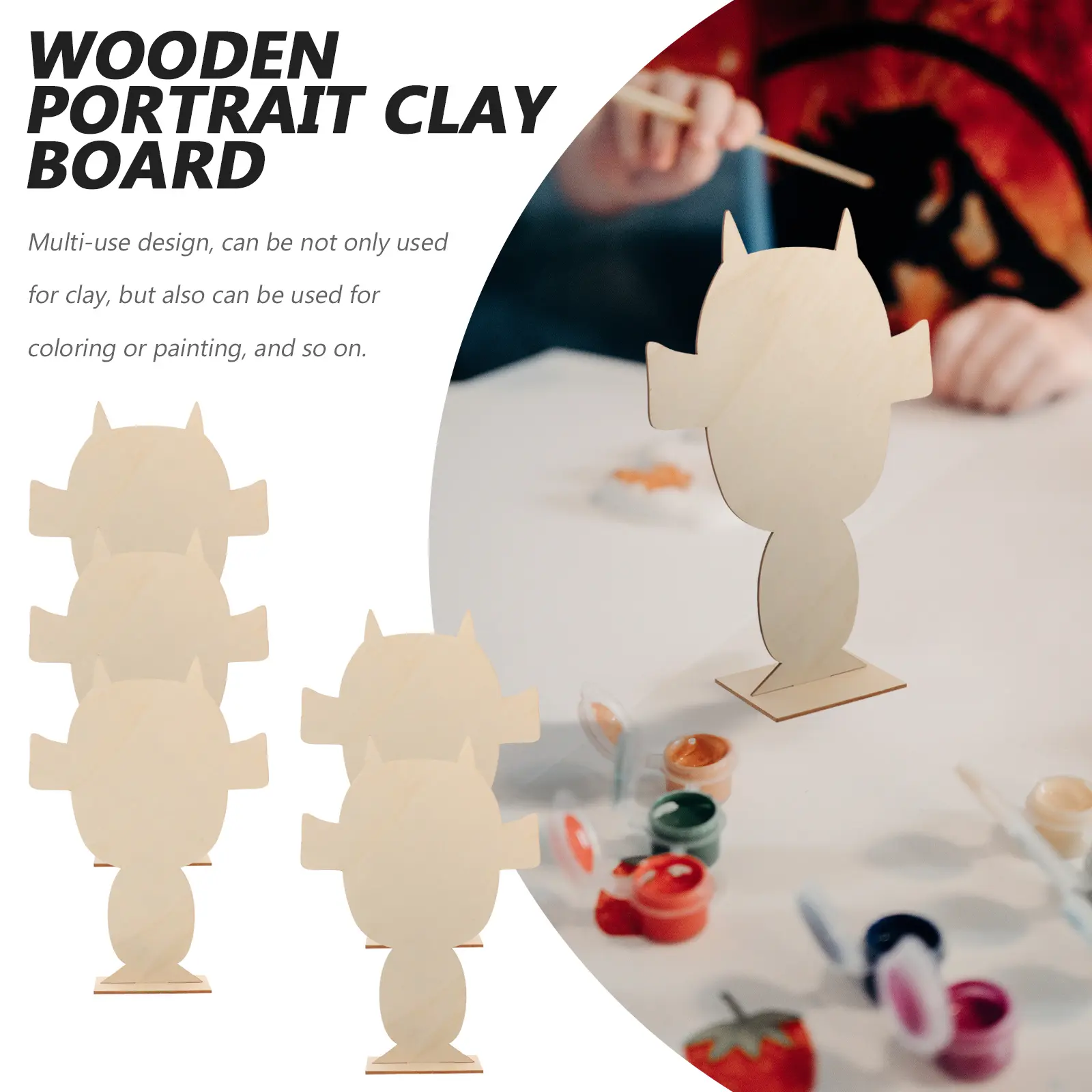 5Pcs Opera Character White Blanks Clay Boards DIY Wood Panels for Pottery Art Painting Projects Sewing Supplies Craft