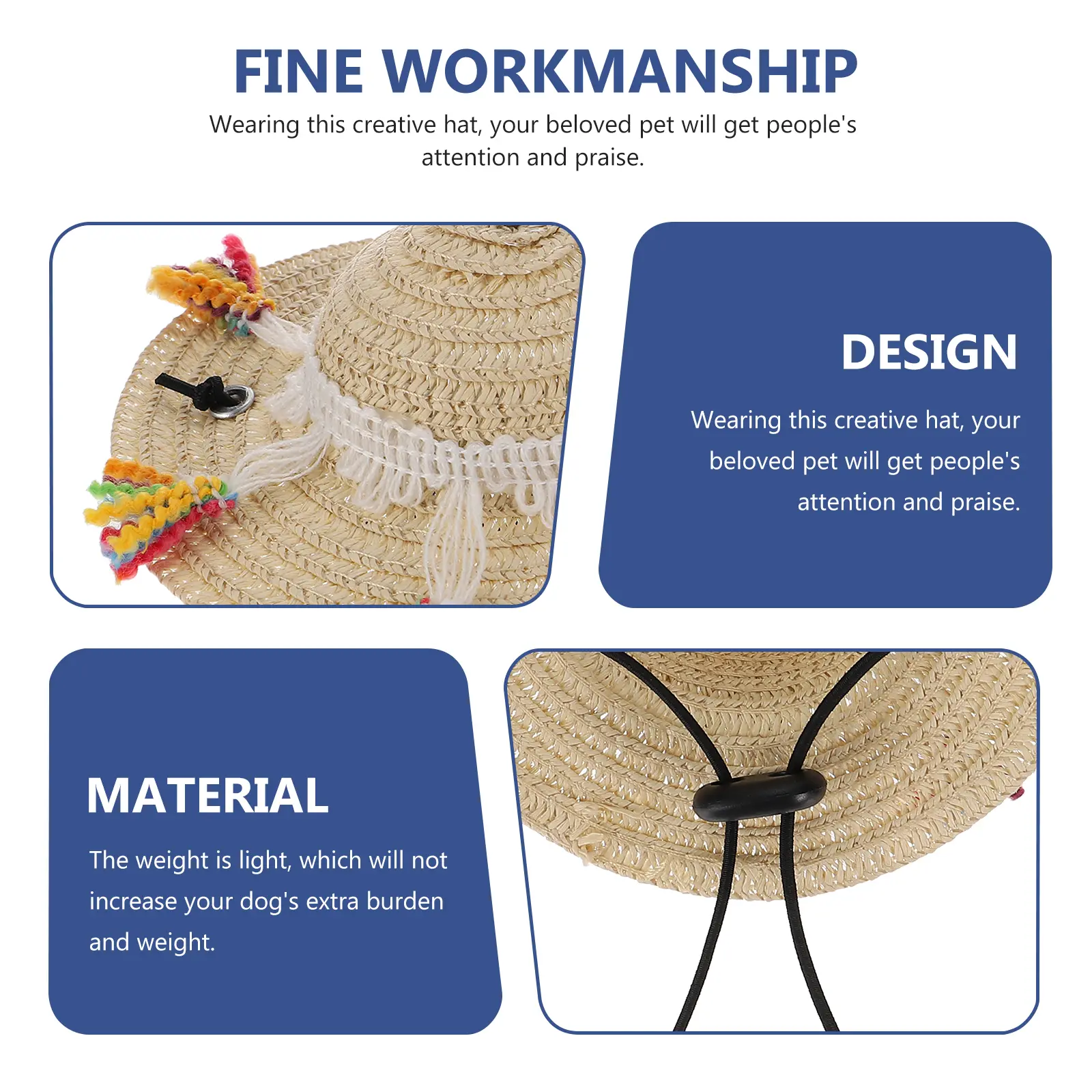 Pet Straw with Tassel for Dog Cat Costume Decoration Birthday Puppy Small Hats Dog Party Hat Pet Straw Woven Hat