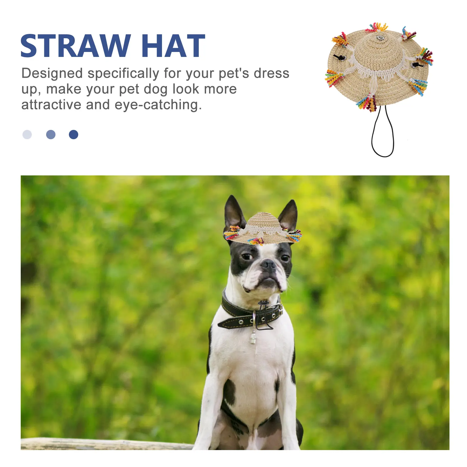 Pet Straw with Tassel for Dog Cat Costume Decoration Birthday Puppy Small Hats Dog Party Hat Pet Straw Woven Hat