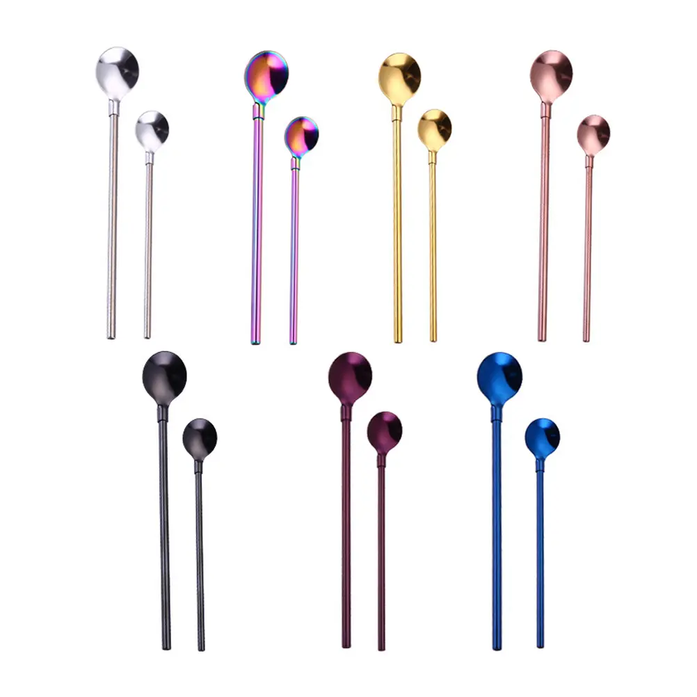 10pcs Stainless Steel Straw Spoon Reusable Metal Drinking Straws Coffee Smoothies Party Picnics Gifts
