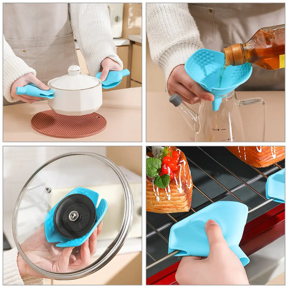 Silicone Funnel Anti Scald Pot Lid Holder Heat Resistant Nonslip Insulation Kitchen Supplies Multi Functional Silicone Material