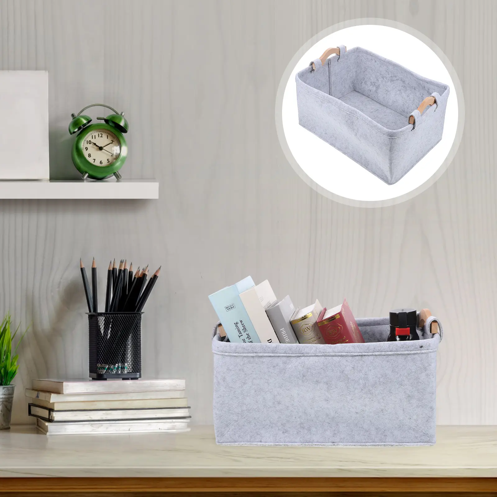 Felt 2 Grey Felt Basket Toy Home Storage Basket Bin Home ganizer Desktop Shelf Modern House Decor Storage Solution