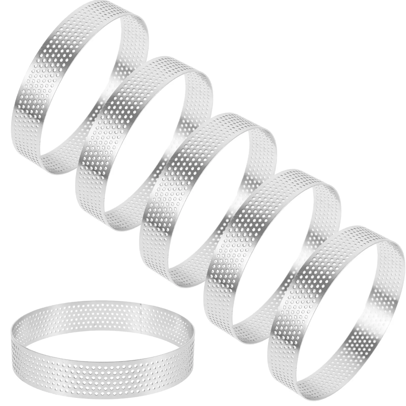 6pcs Stainless Steel Tart Rings Round Cake Molds 430 Baking Gadgets Pizza Tools Easy Demold Clean DIY Cookies Mold