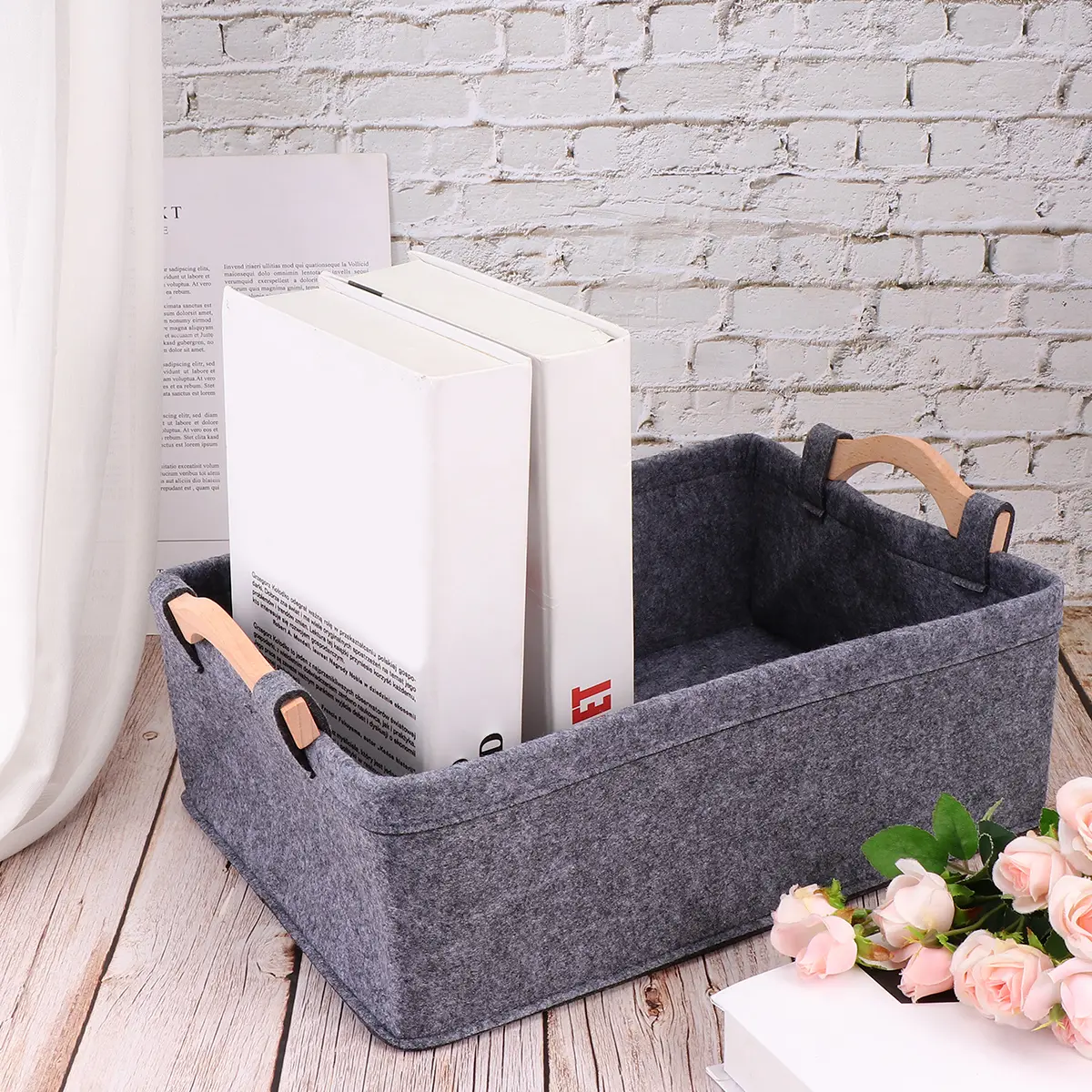 Felt 2 Grey Felt Basket Toy Home Storage Basket Bin Home ganizer Desktop Shelf Modern House Decor Storage Solution
